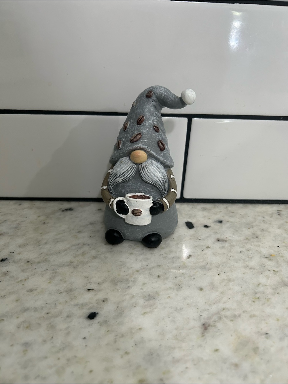 Gray Coffee Gnome Figurine — Cute Kitchen Accent